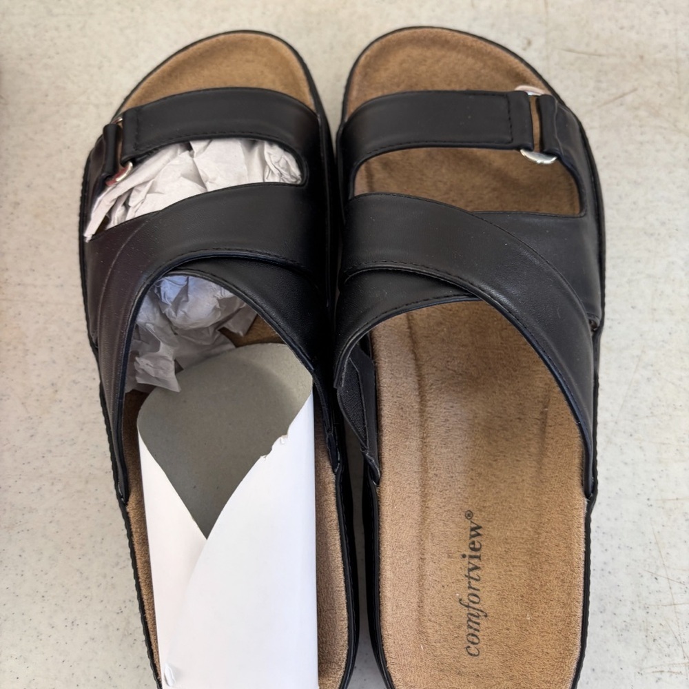 Comfortview Women’s Black Slide Sandals – NWT – Size 8.5​​
